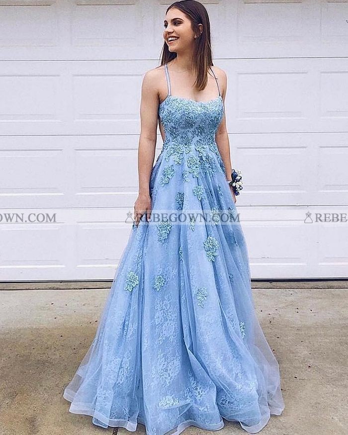 Long A Line Blue Sweetheart Tulle Lace Prom Dresses - Prom Dresses 2022 ...