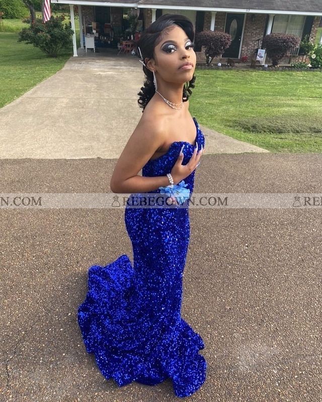 Royal Blue Sweetheart Long Sequence Mermaid Prom Dresses 2023