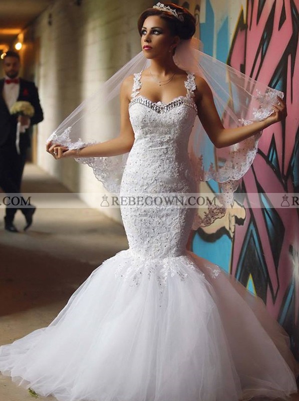 2023 Sexy Mermaid Sweetheart Tulle With Appliques Beaded Wedding Dresses