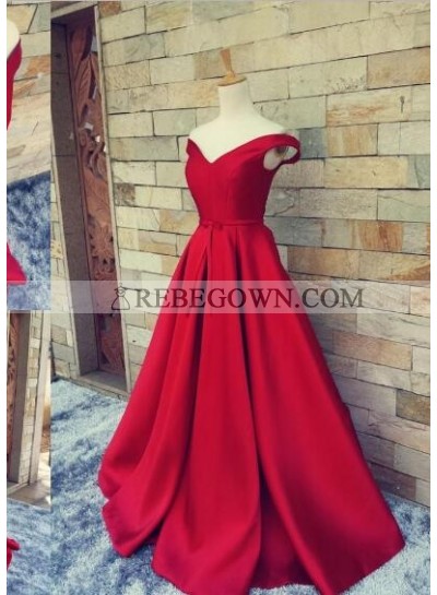 2022 Off the Shoulder Sweetheart A-line Satin Prom Dresses