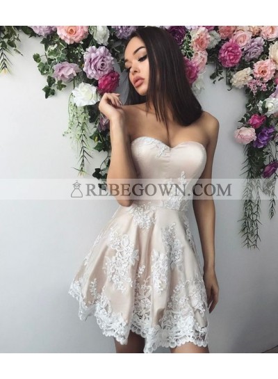 A-Line Sweetheart Appliques Light Champagne Prom Homecoming Dress 2022