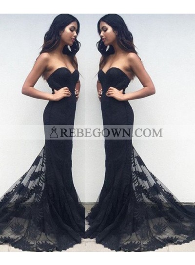 2022 Junoesque Black Sexy Sweetheart Leaves Lace Prom Dresses