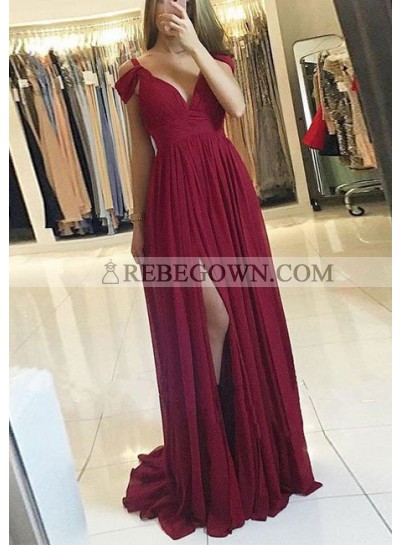 2022 Cheap Chiffon Princess/A-Line Burgundy Sweetheart Prom Dresses
