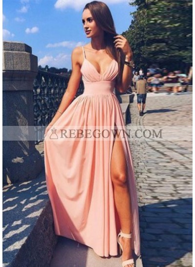2022 Siren Princess/A-Line Pink Sweetheart Side Slit Prom Dresses