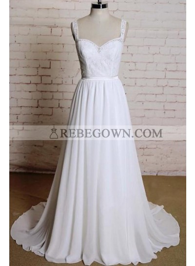 New Arrival Chiffon A Line Sweetheart Lace Backless 2022 Beach Wedding Dresses