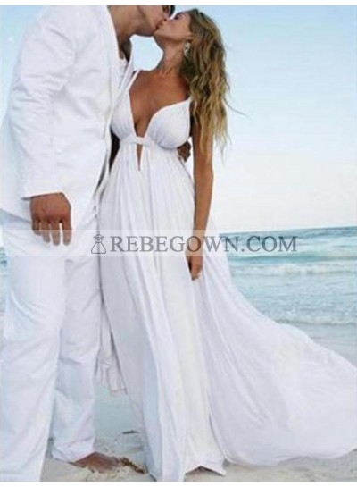 Amazing A Line Chiffon Sweetheart Cheap Backless Beach Wedding Dresses 2022