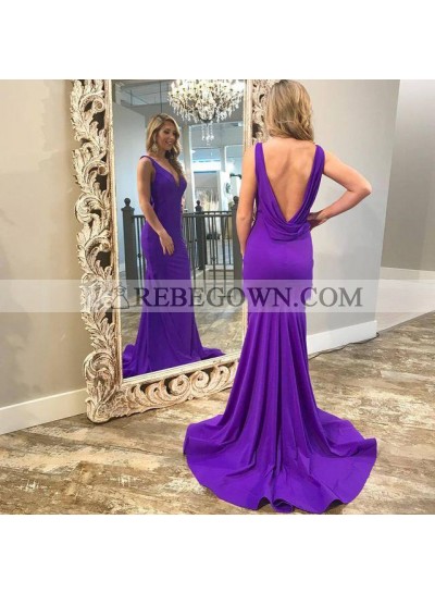 2022 Charming Purple Sweetheart Sheath Backless Long Prom Dresses