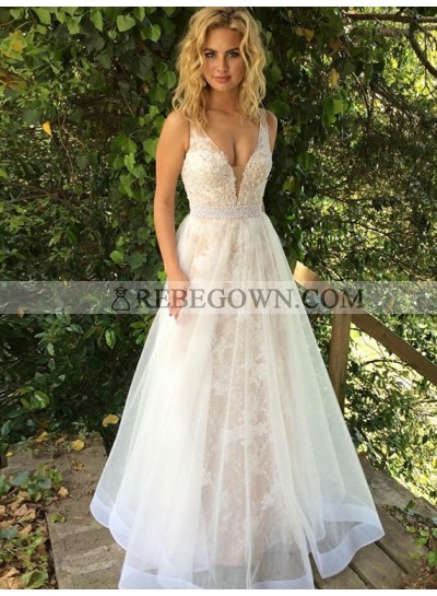 2022 Elegant A Line White Sweetheart Tulle Long Prom Dress With Appliques