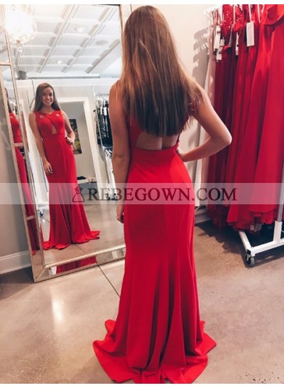 2022 New Arrival Red Sheath Criss Cross Backless Long Prom Dress