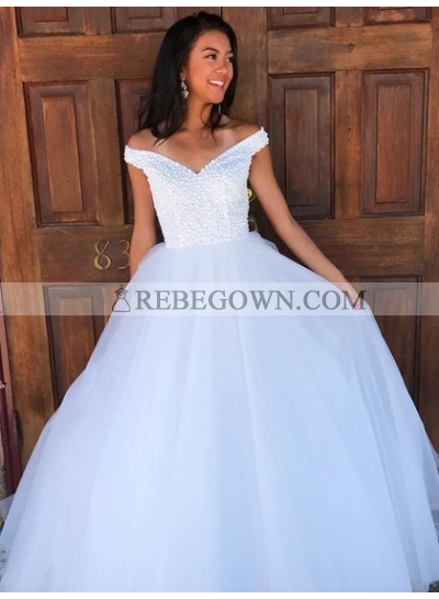 2022 New Arrival White Off Shoulder Sweetheart Ball Gown Prom Dress