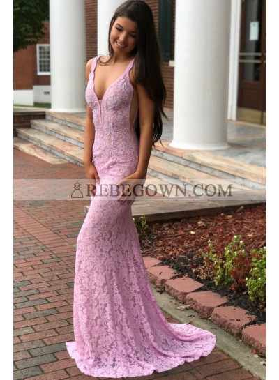 2022 Amazing Sheath Sweetheart Pink Backless Lace Long Prom Dress