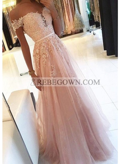 Tulle Layered Sweetheart Off Shoulder Lace Beading Pink Prom Dress