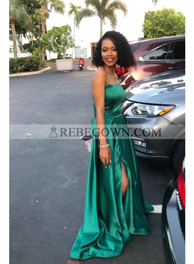 2022 Prom Dresses A Line Strapless Silk Like Satin Jade With Wide Waist Band Long