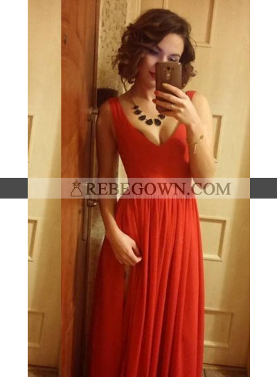 2022 Gorgeous Red Long Floor length Straps A-Line Chiffon Prom Dresses