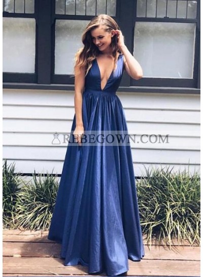 2022 Siren Princess/A-Line Deep V Navy Blue Prom Dresses