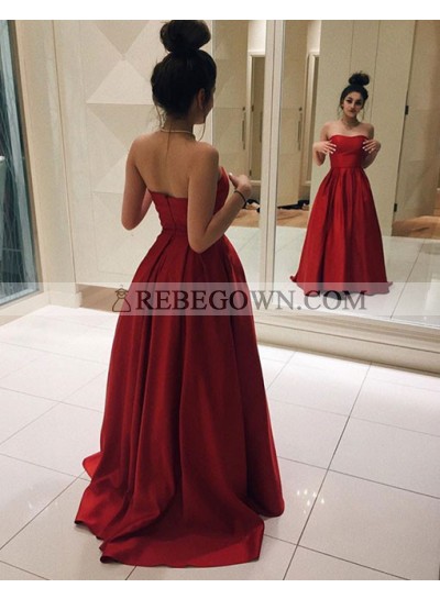 2022 Elegant Red Princess/A-Line Satin Sweetheart Prom Dresses