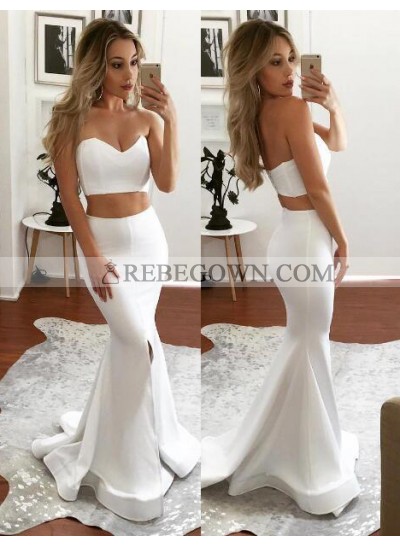2022 Sexy Mermaid White Sweetheart Two Pieces Prom Dresses