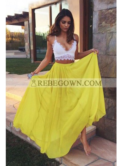 Two Pieces White And Yellow Prom Dresses