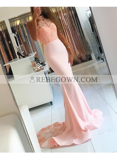 2022 Sexy Mermaid Satin Blushing Pink Prom Dresses