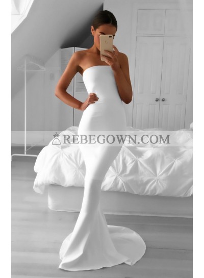 2022 Elegant Mermaid Strapless Satin White Prom Dresses