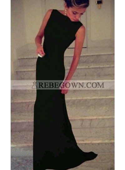 2022 Elegant Black Column/Sheath Satin Prom Dresses