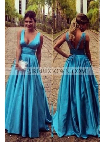 rebe gown 2022 Blue Long Floor length A-Line Straps Taffeta Prom Dresses