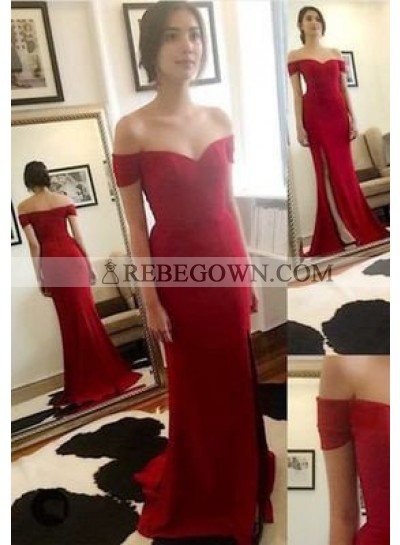 2022 Gorgeous Red Mermaid Off-the-Shoulder Sweep Train Prom Dresses