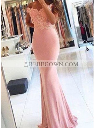 Column/Sheath Off-the-Shoulder Sleeveless  Long Floor length Lace Prom Dresses