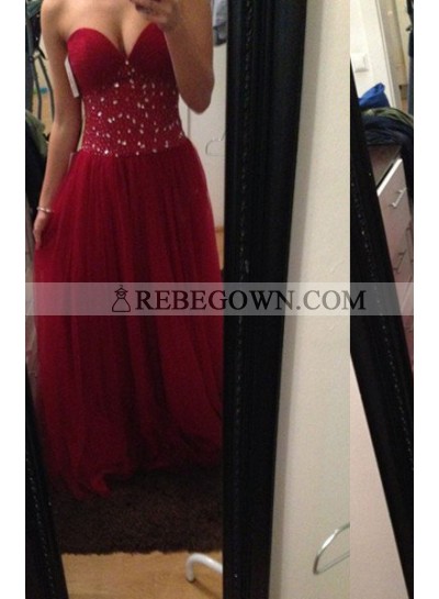 2022 Gorgeous Red Sweetheart Sleeveless A-Line Tulle Prom Dresses