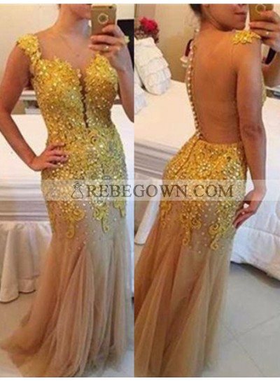Mermaid Sweetheart Sleeveless Natural  Long Floor length Gold Prom Dresses