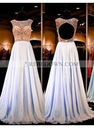 Long Floor length A-Line Crystal Detailing Chiffon Prom Dresses