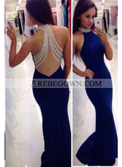 rebe gown 2022 Blue Mermaid Halter Sleeveless Natural Zipper Chiffon Prom Dresses