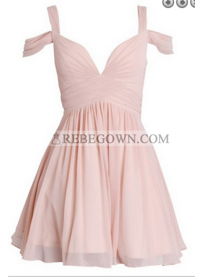 A-Line Straps Above-Knee Open Back Pink Homecoming Dress with Pleats