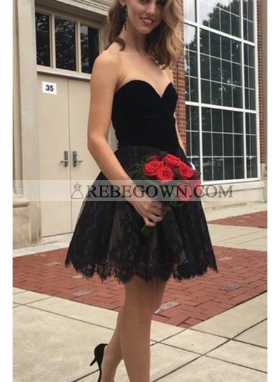 A-Line Sweetheart Short Black Lace Homecoming Dress 2022