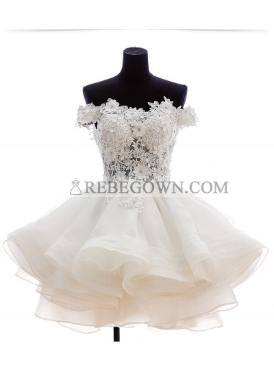 A-Line Off-the-Shoulder Appliques Short White Organza Homecoming Dress 2022