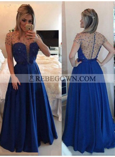 rebe gown 2022 Blue Long Floor length A-Line Beading Long Floor length Chiffon Prom Dresses