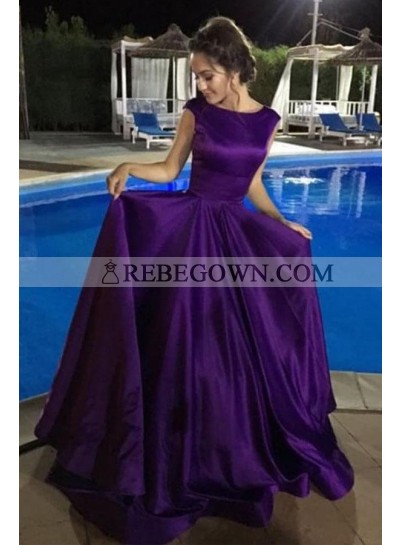 Designer Princess/A-Line Purple Satin Long Prom Dresses