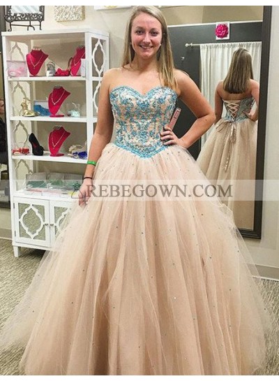 Sweetheart Lace Up Ball Gown Tulle Prom Dresses
