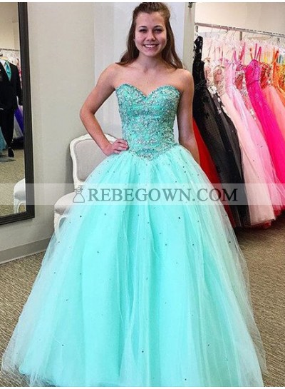 Beading Sweetheart Ball Gown Tulle Prom Dresses