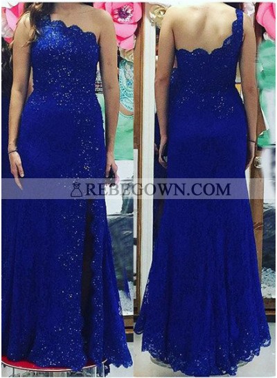 rebe gown 2022 Blue One Shoulder Backless Beading Mermaid Lace Prom Dresses