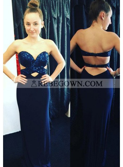 rebe gown 2022 Blue Sweetheart Sequins Column/Sheath Stretch Satin Prom Dresses