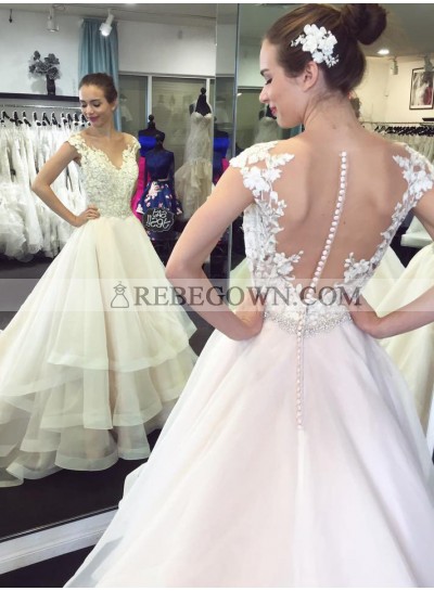 2022 A Line Ruffles Tulle With Appliques Layers Wedding Dresses