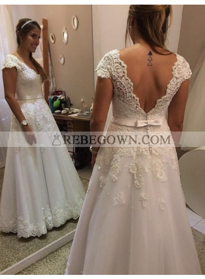 Cheap A Line Capped Sleeves 2022 Lace Wedding Dresses