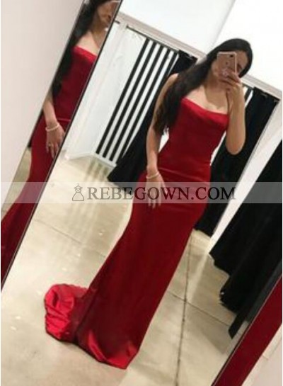 Charming Trumpet/Mermaid  Red Satin 2022 Backless Prom Dresses