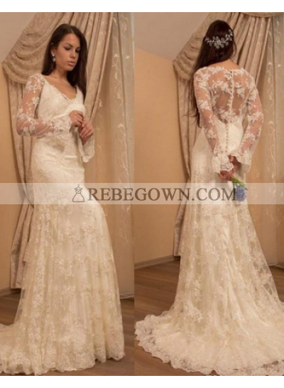 2022 New Arrival Sheath Small Train Wedding Dresses With Sleeves