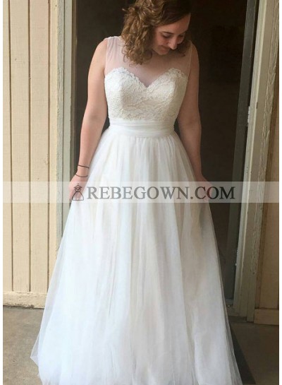 2022 Cheap A Line Tulle With Appliques Floor Length Wedding Dresses