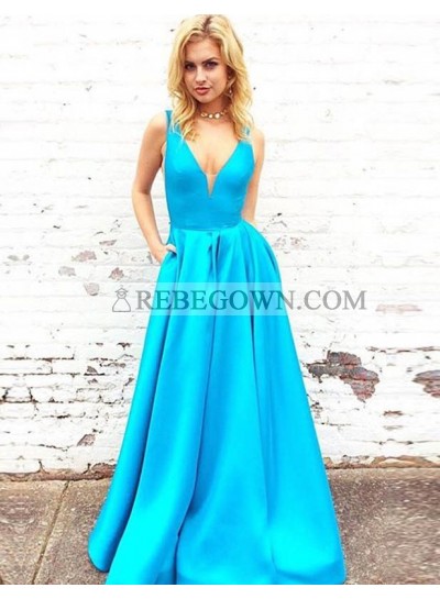 A-Line Blue Sweetheart Neck Satin 2022 Newly Prom Dresses