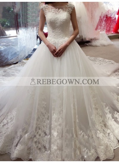 2022 Elegant A Line Tulle With Appliques Wedding Dresses With Long Train