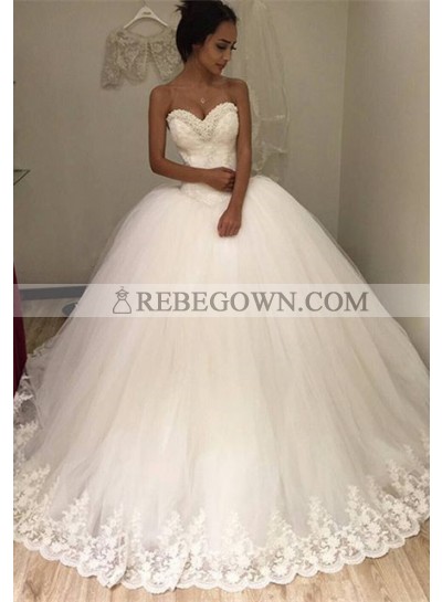 2022 Gorgeous Sweetheart Tulle With Lace Trim Ball Gown Wedding Dresses