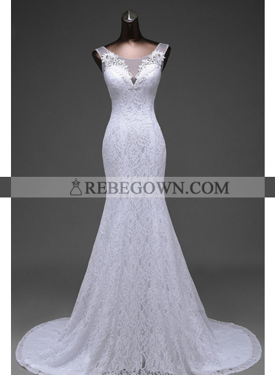 2022 Mermaid  White Scoop Lace Wedding Dresses